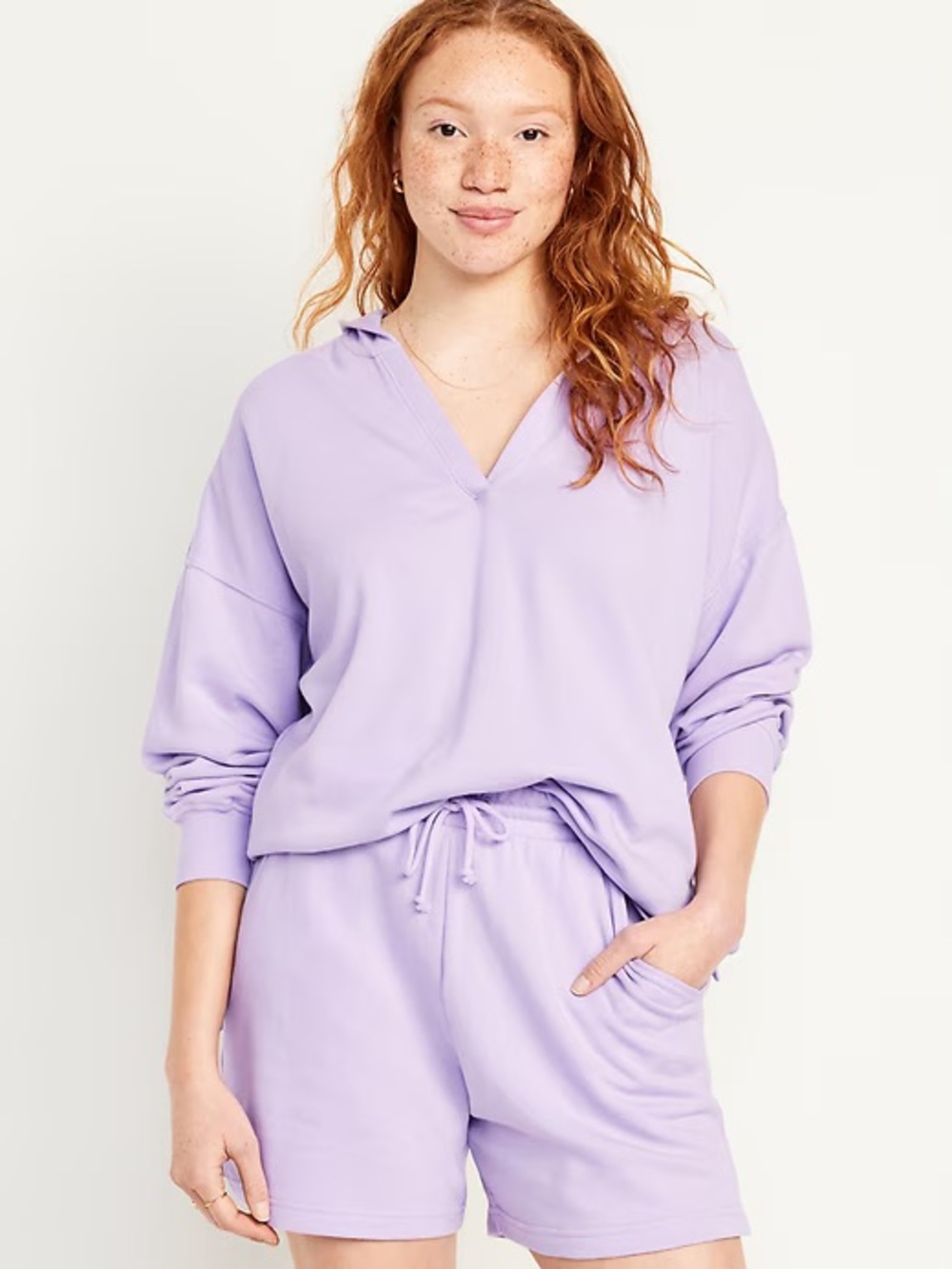 Old Navy Lavender Hooded V‑Neck Top & Drawstring Shorts Set